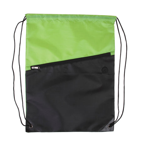 Two-Tone Poly Drawstring Backpack w/Zipper Front Pocket