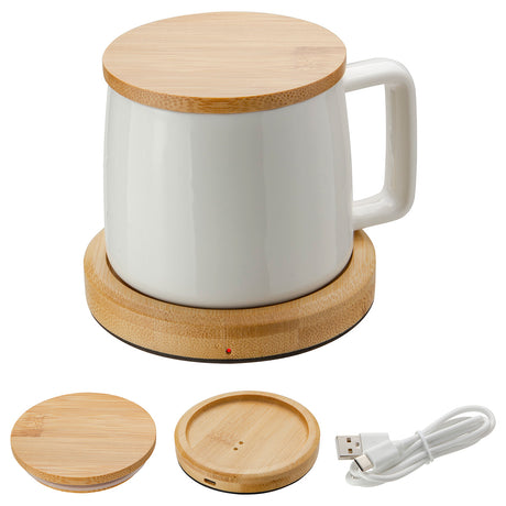 Bamboo Mug Warmer with 8 oz Ceramic Mug