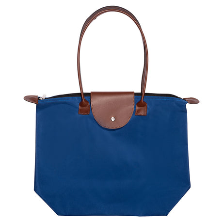 Folding Tote Bag w/Leather Flap Closure