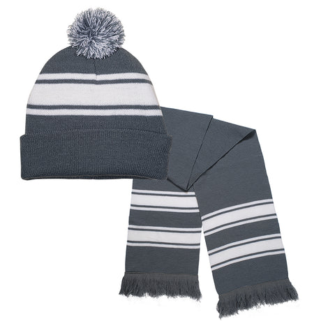 Knit Stripe Comfy Beanie/Scarf Combo