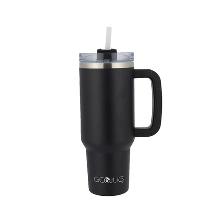 GeoJug 40oz Insulated Stainless Steel Tumbler Cup with Handle, Lid, and Straw