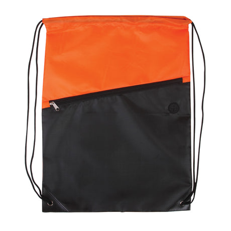 Two-Tone Poly Drawstring Backpack w/Zipper Front Pocket