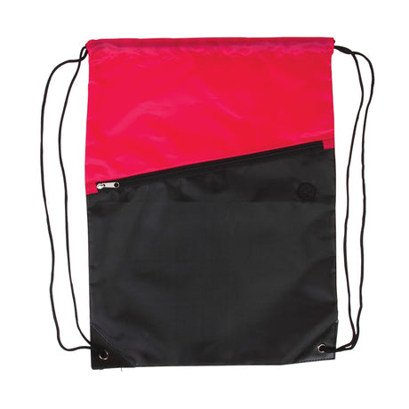 Two-Tone Poly Drawstring Backpack w/Zipper Front Pocket