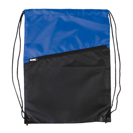 Two-Tone Poly Drawstring Backpack w/Zipper Front Pocket