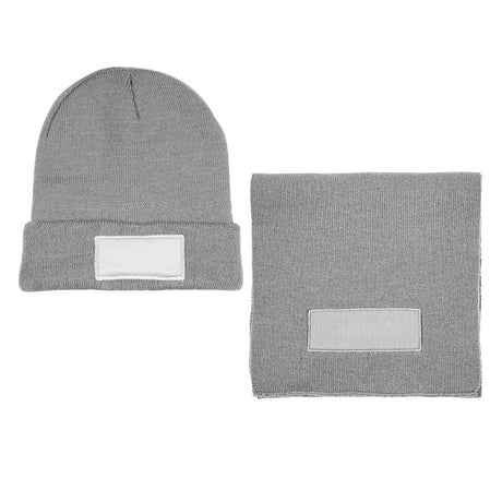 Acrylic Knit Beanie & Scarf w/Patch Combo