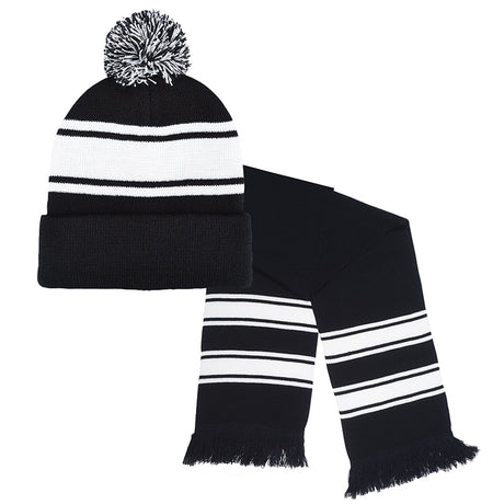 Knit Stripe Comfy Beanie/Scarf Combo