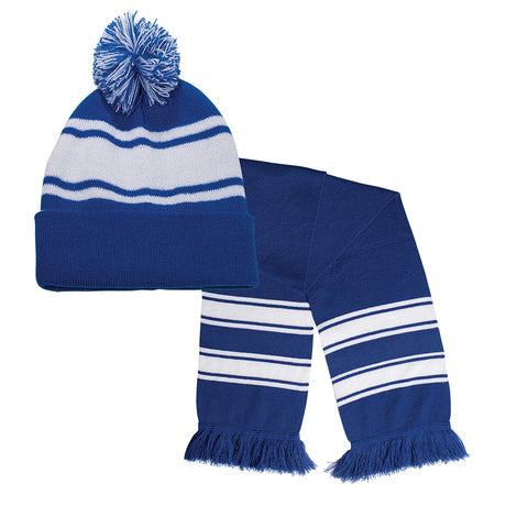 Knit Stripe Comfy Beanie/Scarf Combo