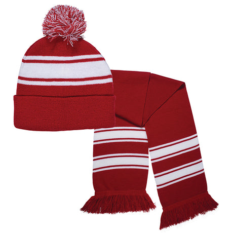 Knit Stripe Comfy Beanie/Scarf Combo