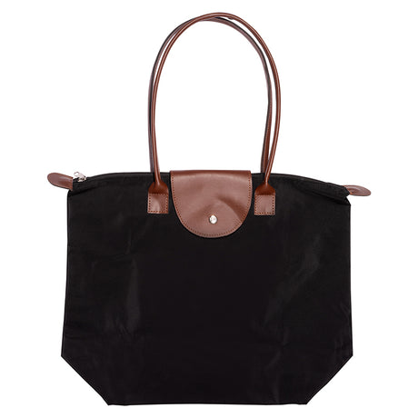 Folding Tote Bag w/Leather Flap Closure