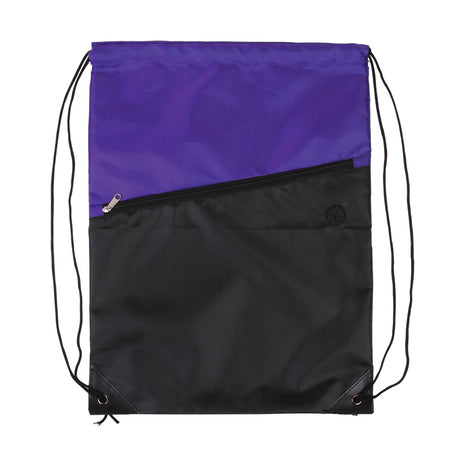 Two-Tone Poly Drawstring Backpack w/Zipper Front Pocket