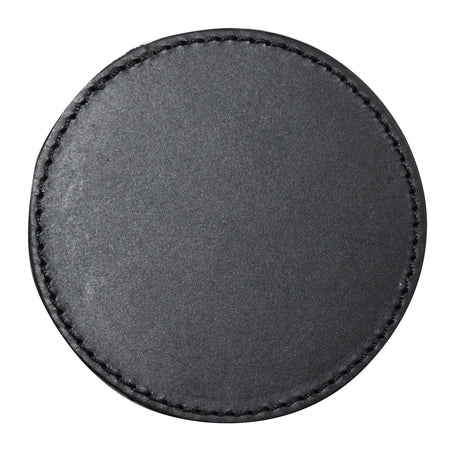 Genuine Leather Round Single Coaster with Stitched Edge - black