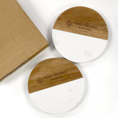 Marble and Wood Coaster Set ( Set Of 2)