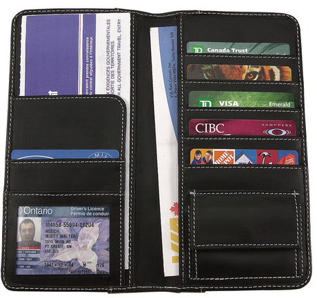 Passport Ticket Holder top grain leather black with white stitch