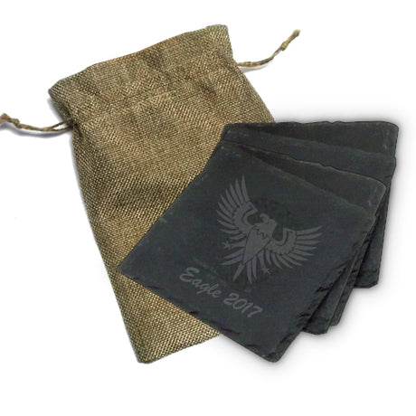 Square Slate Coaster (Set Of 4) In Burlap Bag