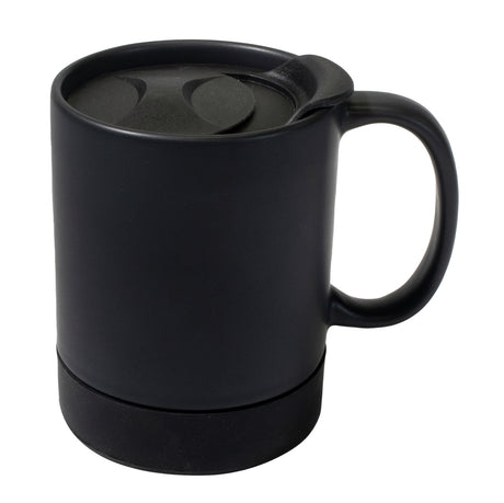 Parkdale 12oz matte black ceramic mug with black silicone base & slide lid in Ripple box