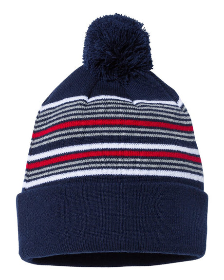 Sportsman 12" Striped Pom-Pom Knit Beanie