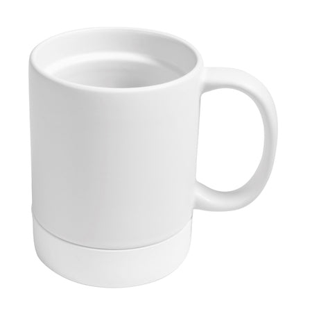 Parkdale 12oz matte white ceramic mug with whitesilicone base & black slide lid in Ripple box