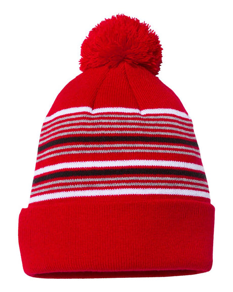 Sportsman 12" Striped Pom-Pom Knit Beanie