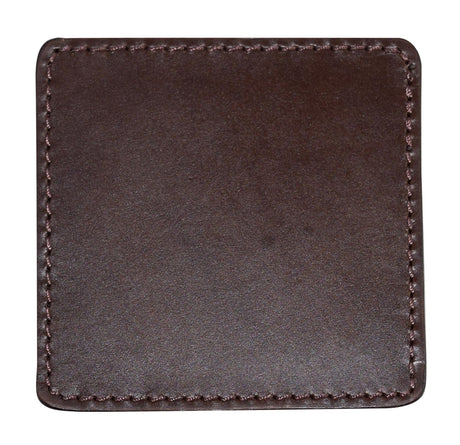 Genuine Leather Square Single Coaster with Stitched Edge - brown