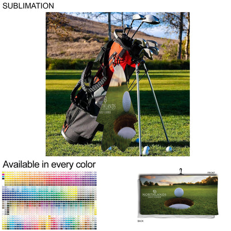 72 Hr Fast Ship - Oversized Golf Towel in Microfiber Terry, 30x60, with Black Hook, Sublimated