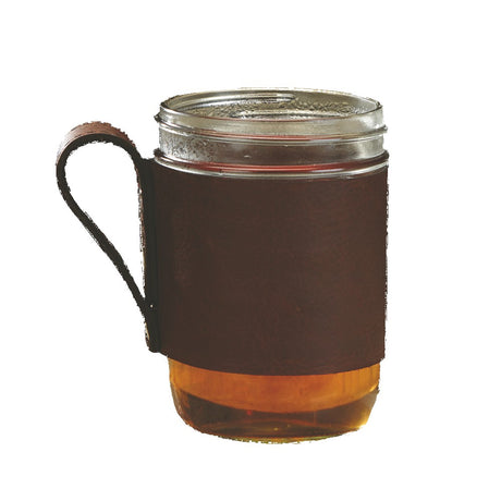 BREWSTER Wide Mouth Mason Jar w/Leather Sleeve & Handle