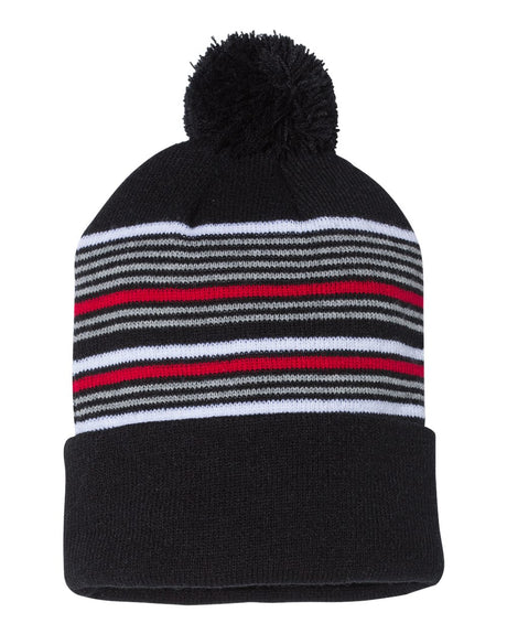 Sportsman 12" Striped Pom-Pom Knit Beanie