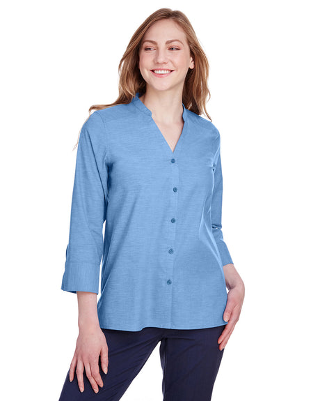 DEVON AND JONES Ladies' Crown Collection® Stretch Pinpoint Chambray 3/4 Sleeve Blouse