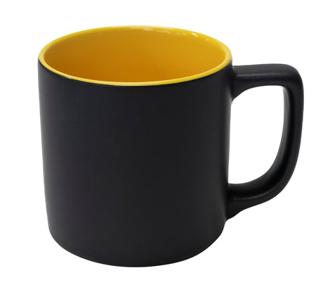 Arcadian 16oz two-tone matte ceramic mug black/yellow in a Ripple box