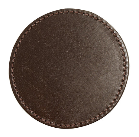 Genuine Leather Round Single Coaster with Stitched Edge - brown