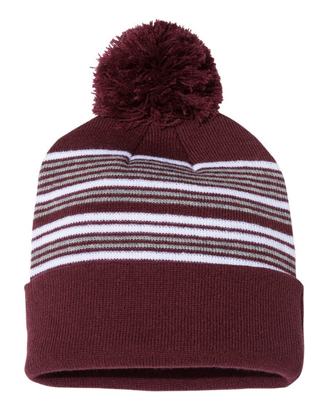 Sportsman 12" Striped Pom-Pom Knit Beanie