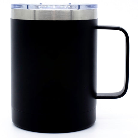 Outback 16oz stainless steel double wall mug matte black with clear pushon lid