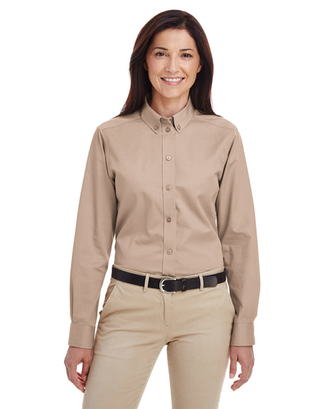 Harriton Ladies' Foundation 100% Cotton Long-Sleeve Twill Shirt with Teflon?