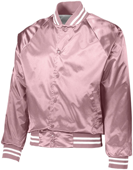 Satin Baseball Jacket w/Striped Trim