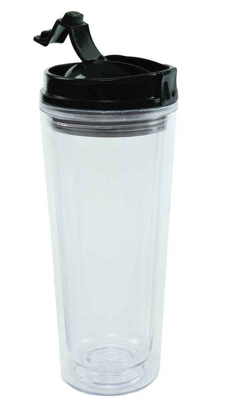 Sydney 16oz clear double wall tumbler with flip black lid