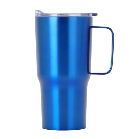 Devon 20oz double wall stainless steel mug with handle & push on lid, blue