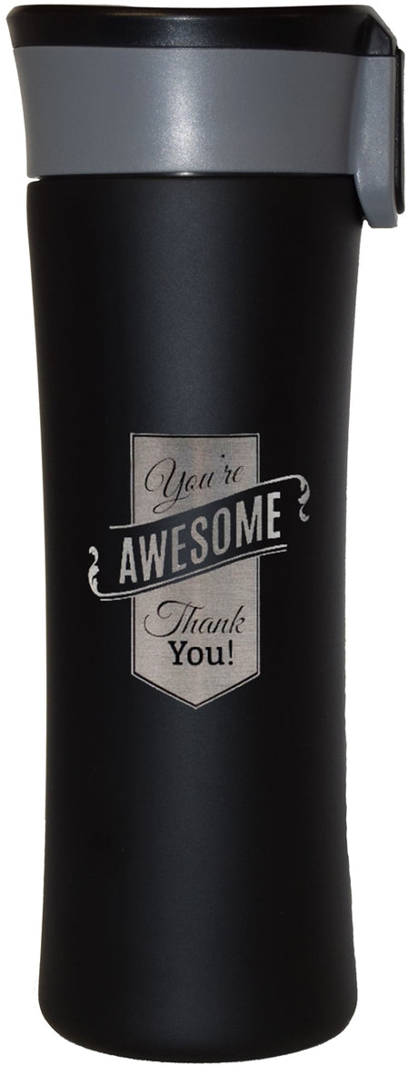 Helix 16oz black matte stainless steel vacuum tumbler with push-button lid - Etch