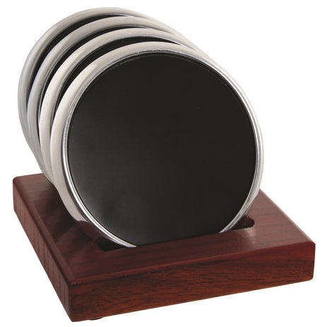 S/4 stand up silver coaster with rosewood holder