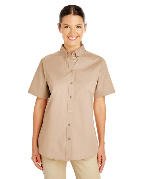 Harriton Ladies' Foundation 100% Cotton Short-Sleeve Twill Shirt with Teflon?