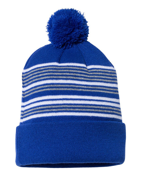 Sportsman 12" Striped Pom-Pom Knit Beanie