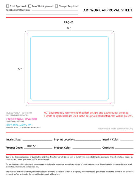 48 Hr Quick Ship -Water Repellent Microfiber Picnic Blanket, 50"x60", Sublimated Edge to Edge 1 side