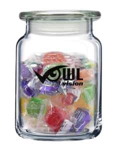 ~Candy Jar 26oz with lid clear glass S/2 in white gift box