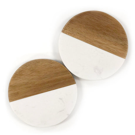 Marble and Wood Coaster Set ( Set Of 2)