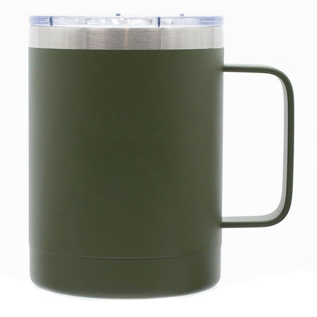 Outback 16oz stainless steel double wall mug matte green with clear pushon lid